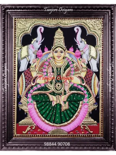 Authentic Handmade Gajalakshmi Tanjore painting elephants lotus gold foil artwork